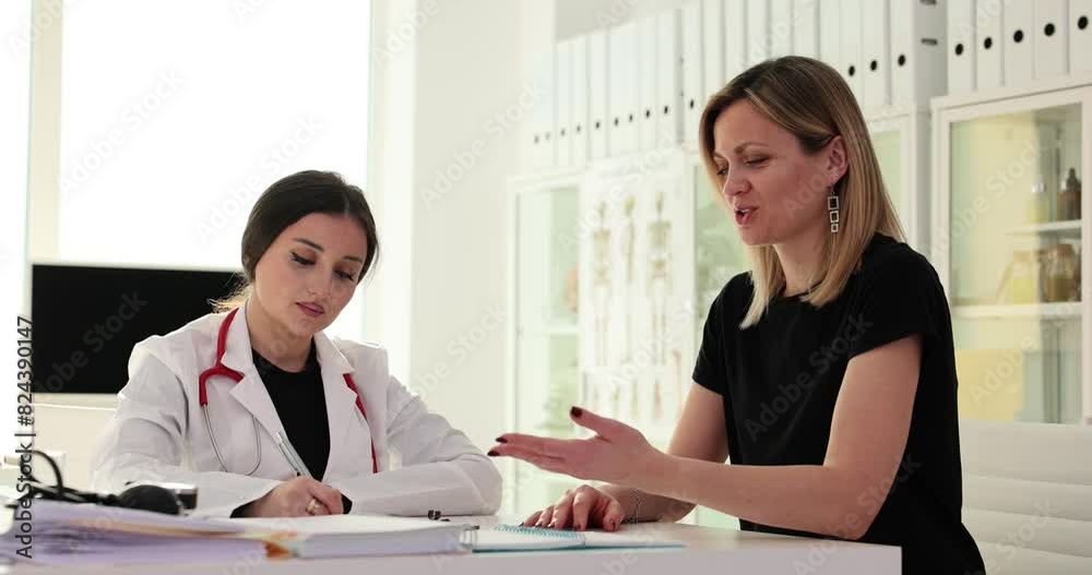 Doctor and patient at consultation in clinic Doctor and patient at consultation in clinic
