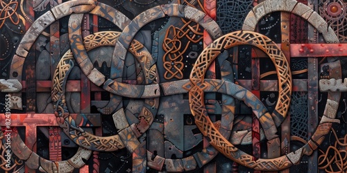 The intricate dance of interwoven elements forms a mesmerizing backdrop, each detail adding to the overall complexity.