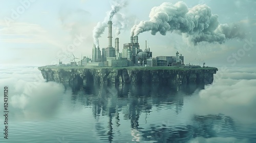 Floating Industrial Metropolis Amid Environmental Challenges in a Dystopian Landscape