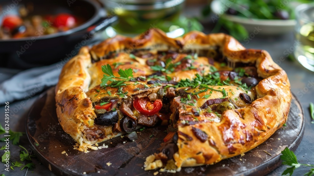 Pie stuffed with jerky and olives Pie stuffed with jerky and olives