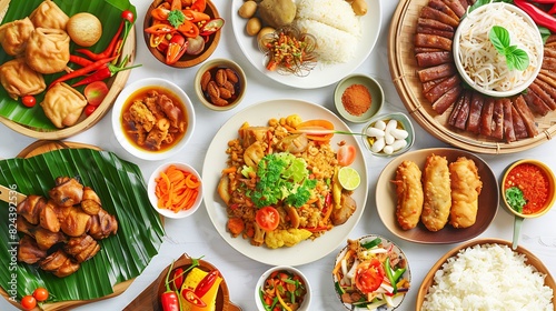 Wallpaper Mural Vibrant Collection of Authentic Indonesian Cuisine on Plain White Background - Realistic HD 8K Top View Torontodigital.ca