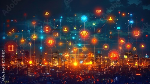 Internet of Things (IoT) icons connected globally. image
