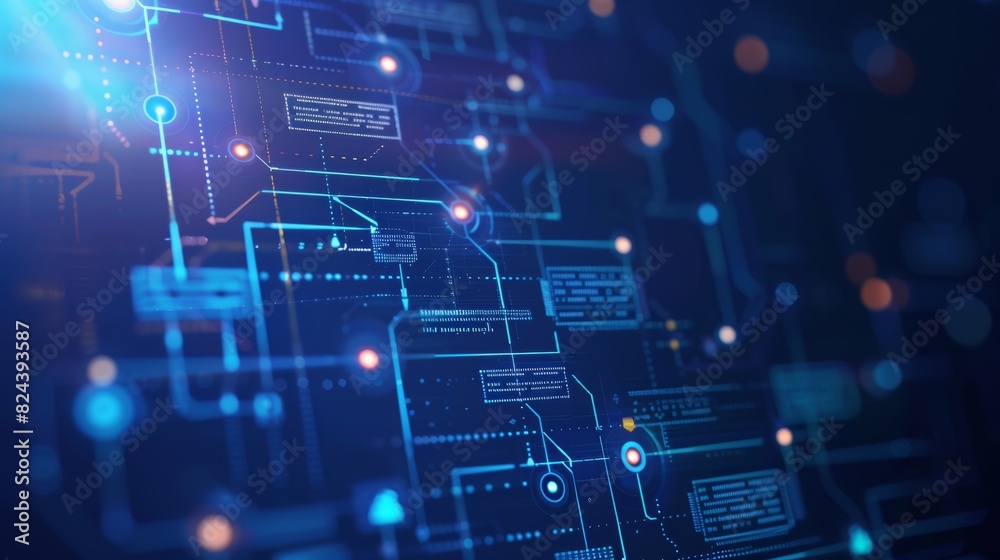 Futuristic digital interface with circuit board and glowing connections, representing innovative technology and data networks. Futuristic digital interface with circuit board and glowing connections, representing innovative technology and data networks.