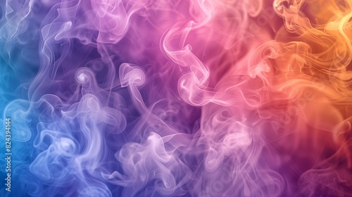 Ethereal cascade of multicolored smoke, rising and undulating in a hypnotic pattern, evoking a sense of mysticism and wonder. photo