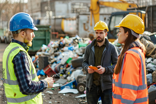 Professionals discussing eco-friendly waste management policies