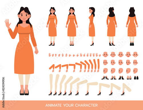 Indian businesswoman wear orange dress character vector illustration design. Create your own pose.