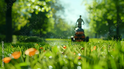 mowing the grass