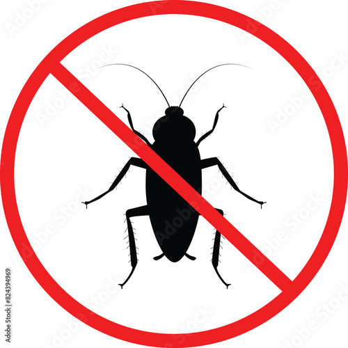 Cockroach anti bug insect sign.  Stop insects icon. Fumigation cockroach control symbol. Anti cockroach logo. flat style.