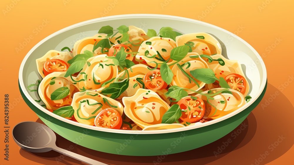 Tortellini pasta dish flat design front view culinary theme animation ...