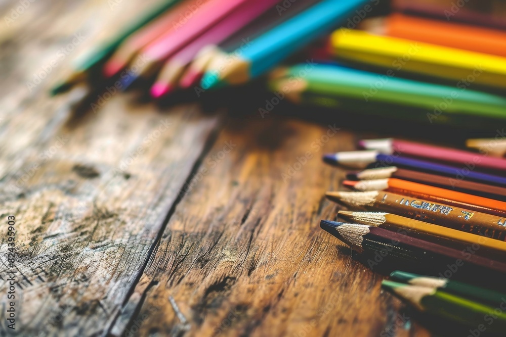 Colorful pencils and stationery on wooden table. Back to school concept, Back to School background concept, AI generated
