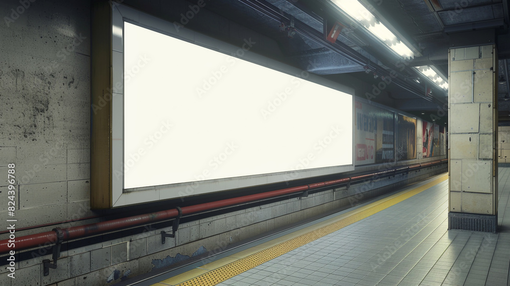 Ultra realistic 3D render of a metropolitan subway billboard, blank for urban-style promotions. Ultra realistic 3D render of a metropolitan subway billboard, blank for urban-style promotions.