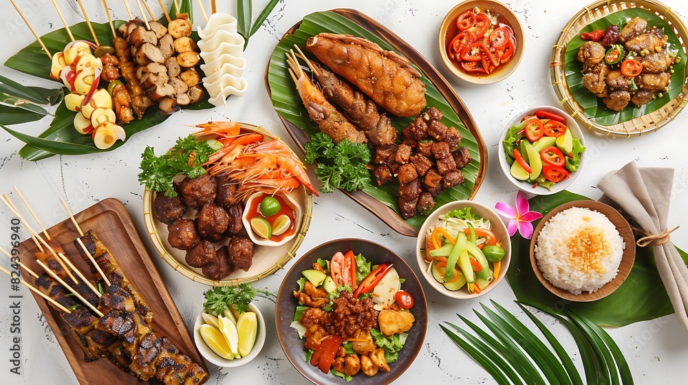 Vibrant Indonesian Food Spread in High Definition 8K Quality on White Background Vibrant Indonesian Food Spread in High Definition 8K Quality on White Background