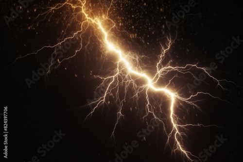 a golden flash of lightning against a dark backdrop  symbolizing the raw power and energy of a thunderstorm.