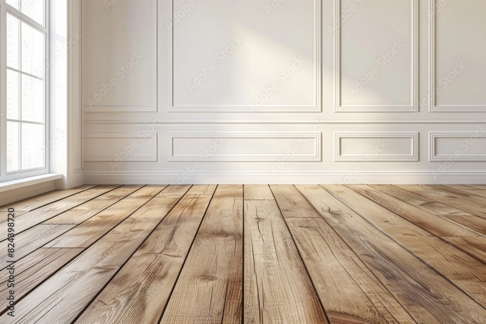 Naklejka premium Empty bedroom interior background wooden floor created with Generative AI