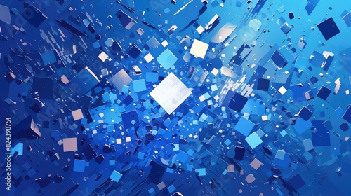 Blue cube explosion. Abstract background photo