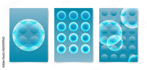 Set of abstract geometric backgrounds for design. Vector illustration. White and blue colors. Gradient effect.
