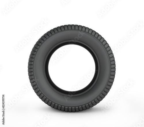 Black rubber car tire on a white background.