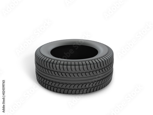 Black rubber car tire on a white background.