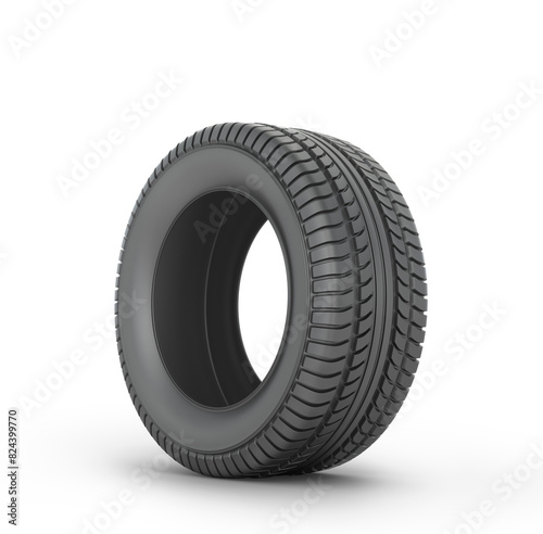 Black rubber car tire on a white background