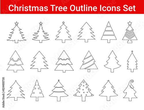 Christmas Tree Outline Icons Set