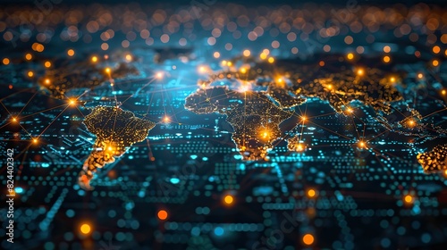 Global supply chain visualized through connected icons. stock photo photo