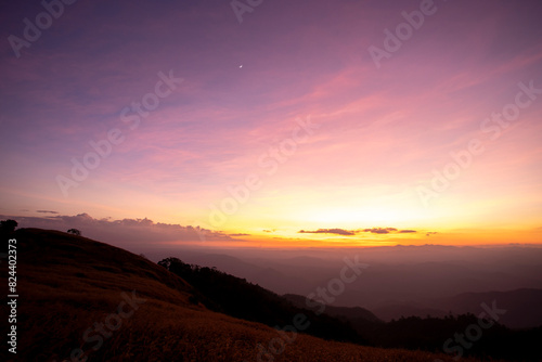 colorful dramatic sky with cloud at sunset