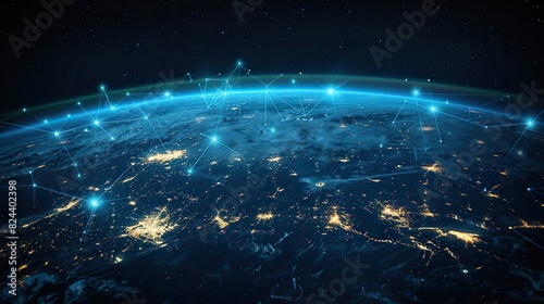 Internet backbone illustrated with global connection lines. stock photo