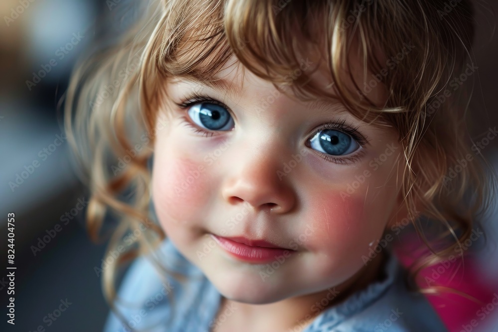 Portrait of small girl in living room at outdoors, Cute little girl face, AI generated Portrait of small girl in living room at outdoors, Cute little girl face, AI generated