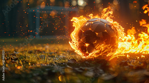Fiery Soccer football flame. Goal equipment