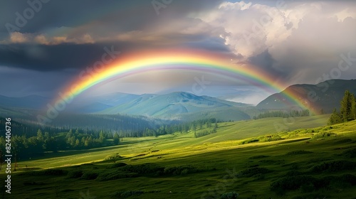 Beautiful rainbow over the scenery, captured with excellent photography 