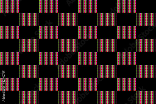 Colorful checked on black square striped pattern