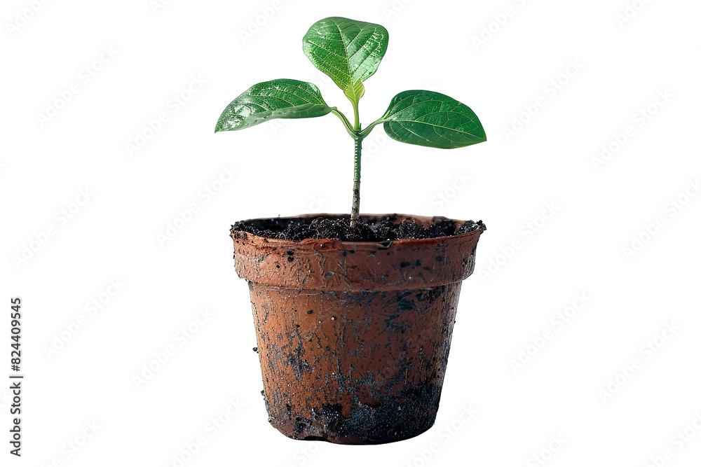 Young avocado sprout with leaves in pot isolated on white background Young avocado sprout with leaves in pot isolated on white background