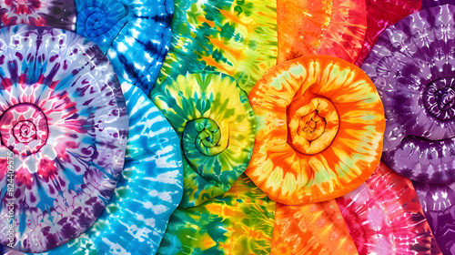 A colorful tie dye design with a spiral pattern