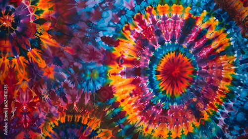 A colorful tie dye design with a rainbow swirl