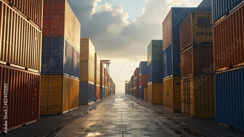 cargo containers ship yard for transport and crain activity in the containers yard photo