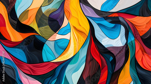 A colorful abstract painting with a lot of different colors and shapes