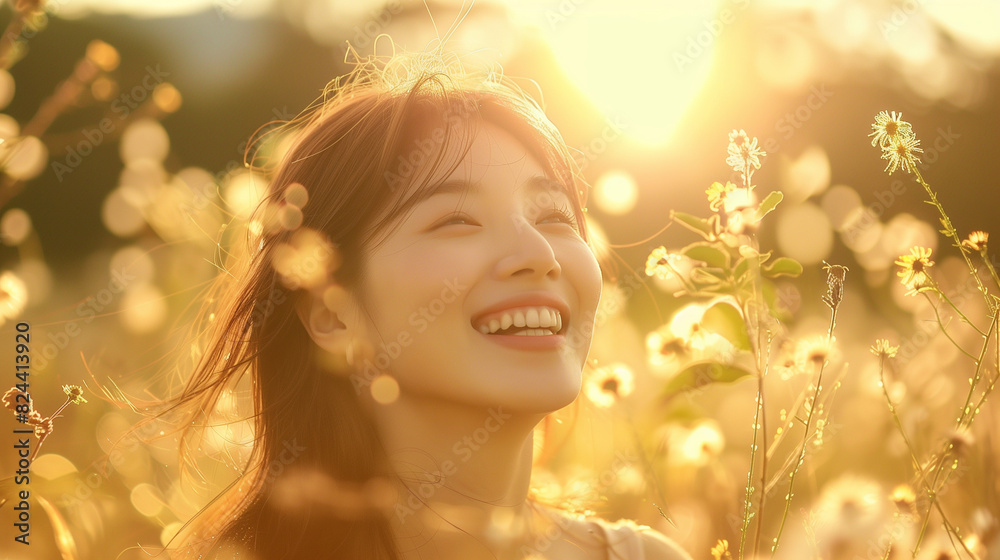 Smiling Korean Woman in Meadow Smiling Korean Woman in Meadow