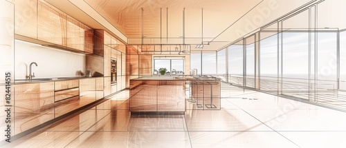Modern Kitchen Design Concept Sketch.
