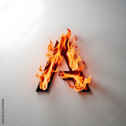 burning alphbet word  'A'  on white background photo