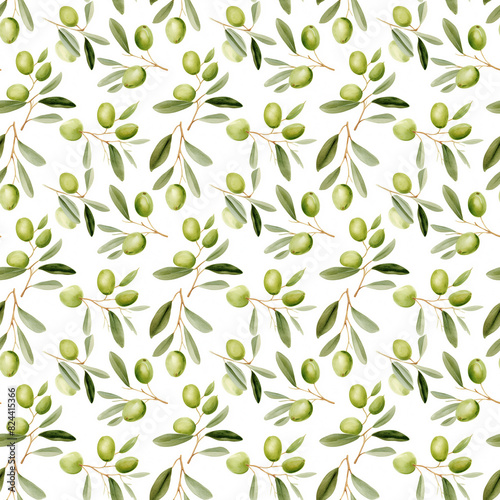 Olives on the white background  pattern. Illustration for wallpapers  textile  wrapping  poster  web and packaging.