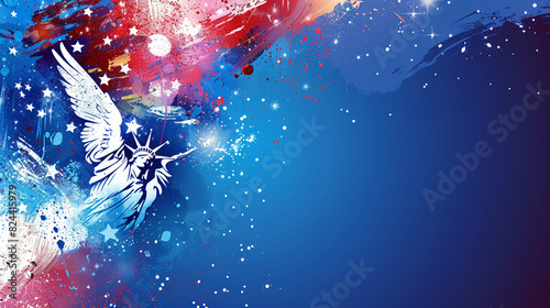 Patriotic Abstract Artwork Featuring Statue of Liberty with Colorful Background