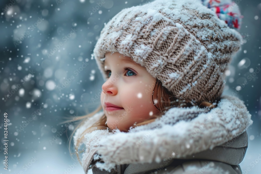 cute little girl face in the snow, Portrait of a small girl in snow, AI-generated cute little girl face in the snow, Portrait of a small girl in snow, AI-generated