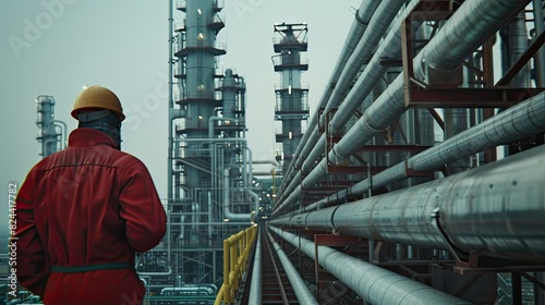 The engineer inspected the oil rig, ensuring the safety of the fuel pipeline connected to the nearby petrochemical plant and oil refinery, all while considering the environmental impact of the