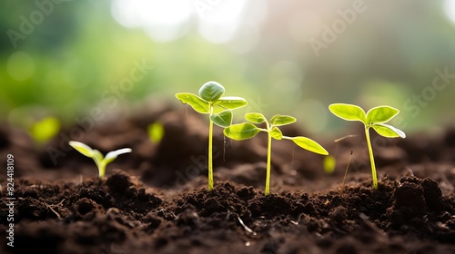 Newly grown plant seedlings on the soil