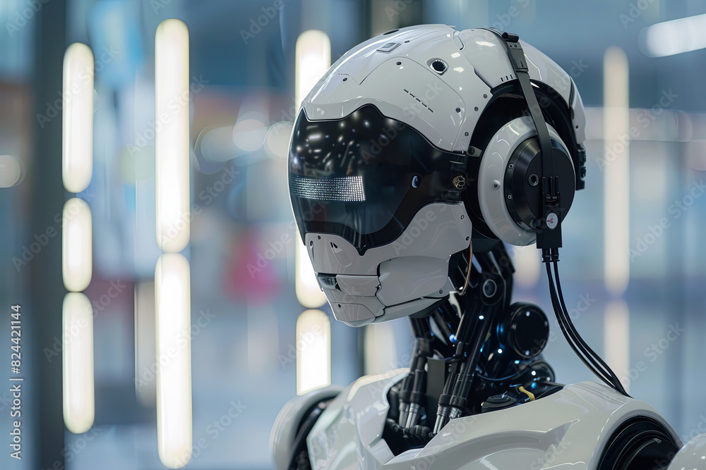 Humanoid robot wearing a headset Humanoid robot wearing a headset