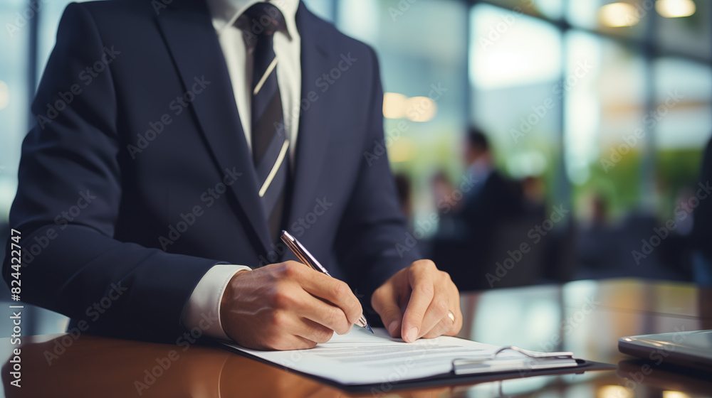 Businessman use elegant pen to signing contract in modern office. The entrepreneur employs a pen to create a notation on the booking schedule. Businessman use elegant pen to signing contract in modern office. The entrepreneur employs a pen to create a notation on the booking schedule.