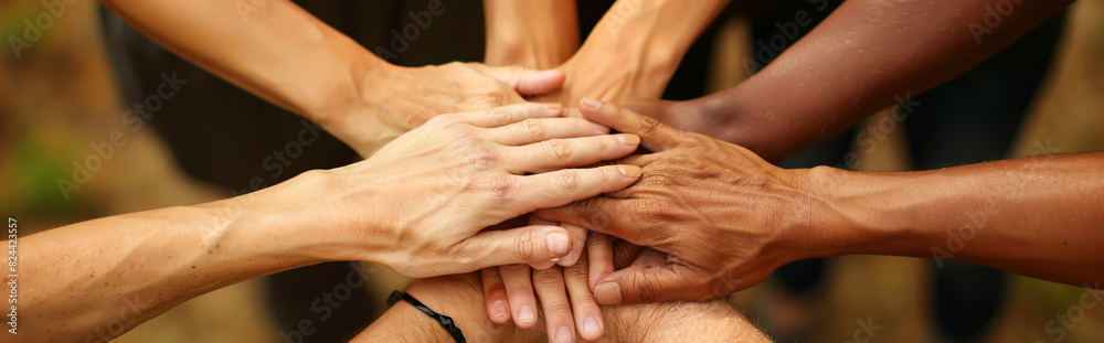 Diverse Teamwork: Multiracial Hands United in Community Support and Unity Diverse Teamwork: Multiracial Hands United in Community Support and Unity