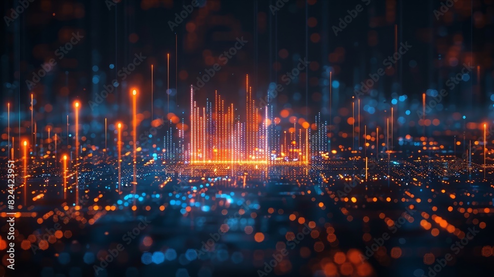 Futuristic cityscape with data streams and digital network elements Futuristic cityscape with data streams and digital network elements