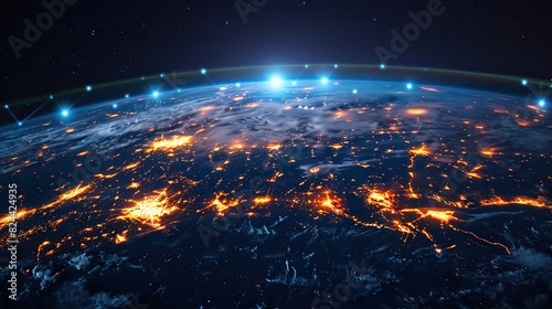 Secure digital connections enveloping the planet. stock photo