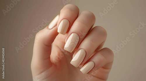 Perfect manicure with short square nails in beige color spa nail